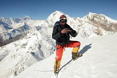 01 Climbing Sherpa Lal Singh Tamang Taking Pictures Of Me On The Chulu Far East Summit At 6056m At 9am With Annapurna I, Chulu East and Central Behind